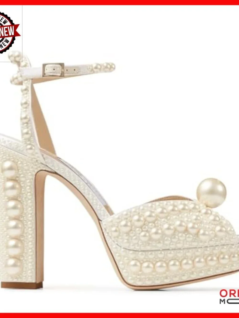 Pearl Platform Heels with Ankle Strap, 4.5 Inch Block Heel, Wedding Sandals
